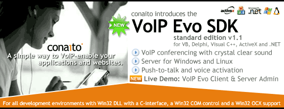 VoIP SDK with DLL, OCX/ActiveX, COM, C-interface and .NET for Windows and Linux