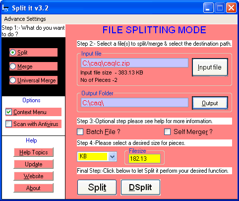 Split it (Award Winning file splitter)