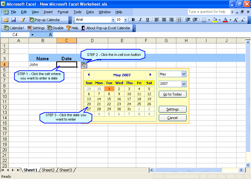 Pop-up Excel Calendar