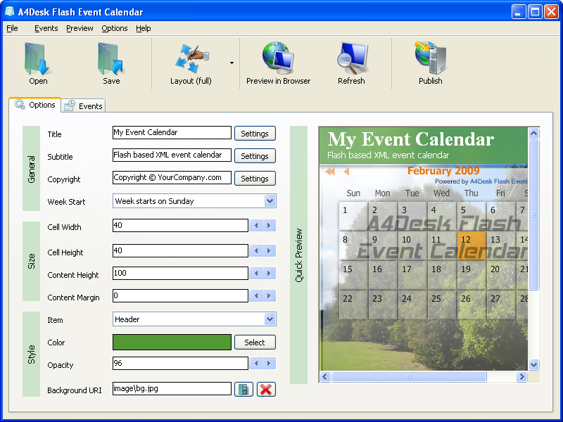 A4Desk Flash Event Calendar