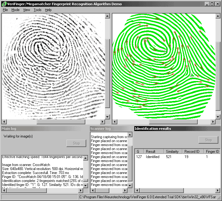 VeriFinger Algorithm Demo for MS Windows