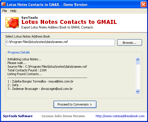 SysTools Lotus Notes Contacts to GMAIL