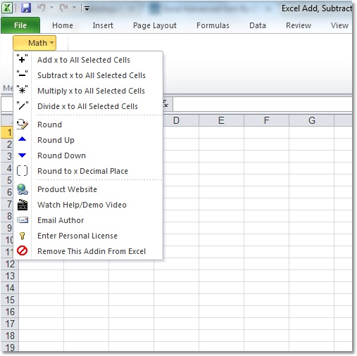 Excel Add, Subtract, Multiply, Divide or Round All Cells Software