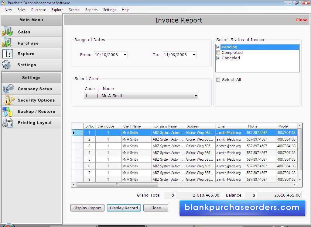 Sample Purchase Order Form