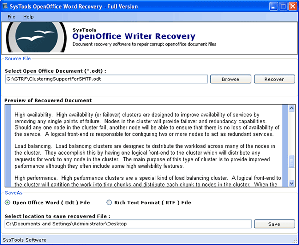 Open Office Document Recovery Tool