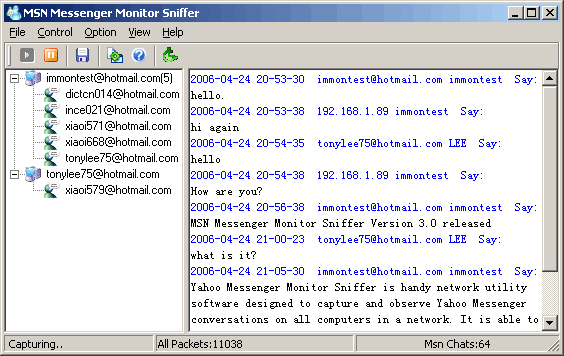 MSN Messenger Monitor Sniffer