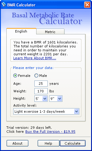 Basal Metabolic Rate Calculator