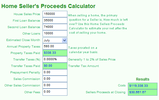 Home Sellers Proceeds Calculator