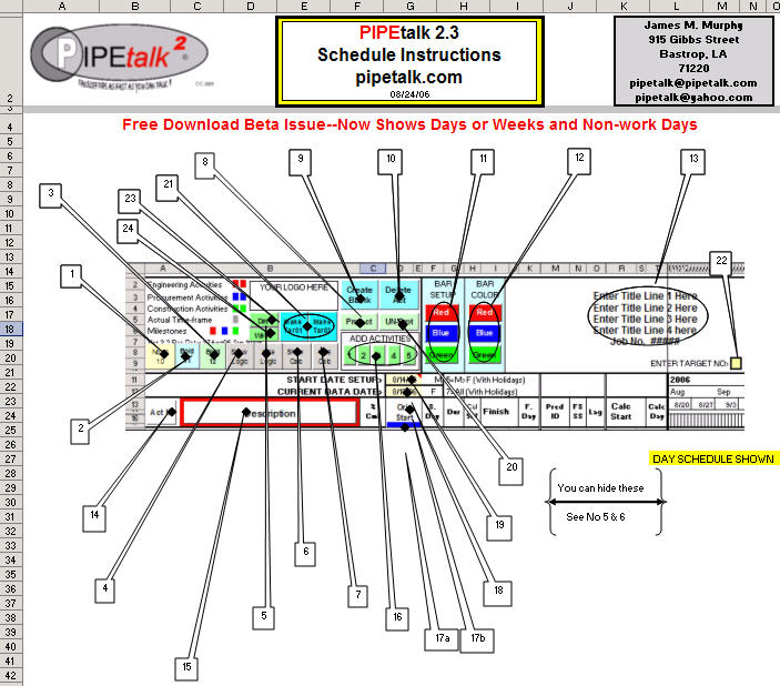 PIPEtalk Excel Gantt Schedule