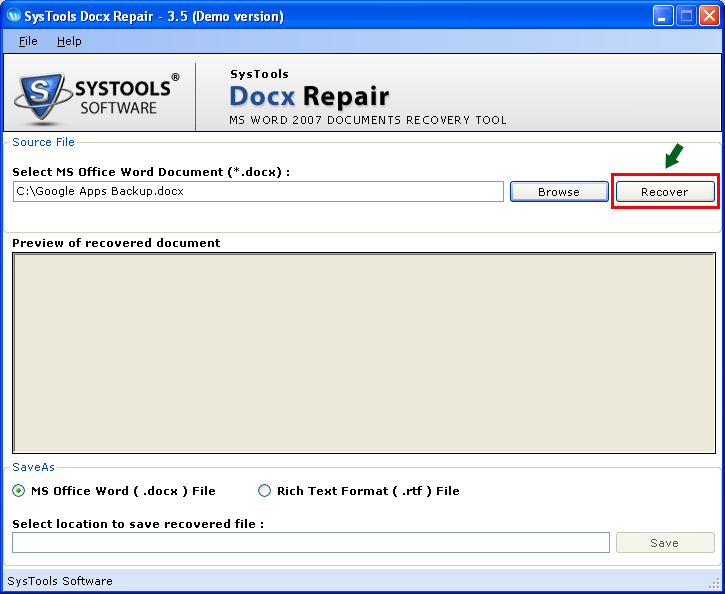 Recover Word 2007 DOCX File