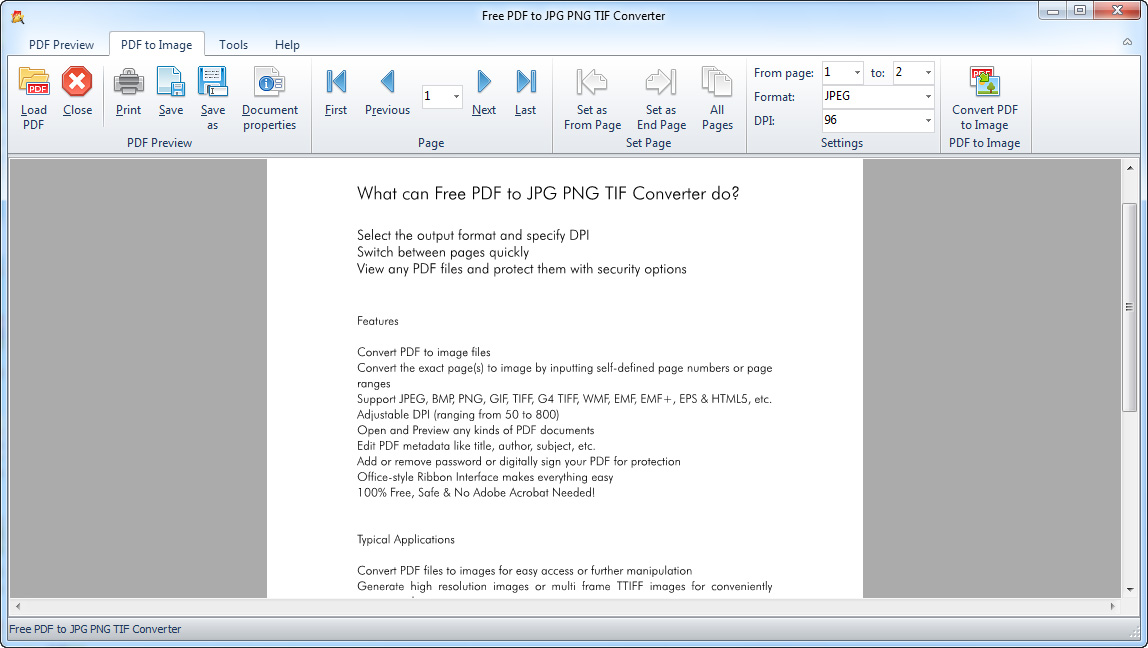 Free PDF to JPG PNG TIF Converter