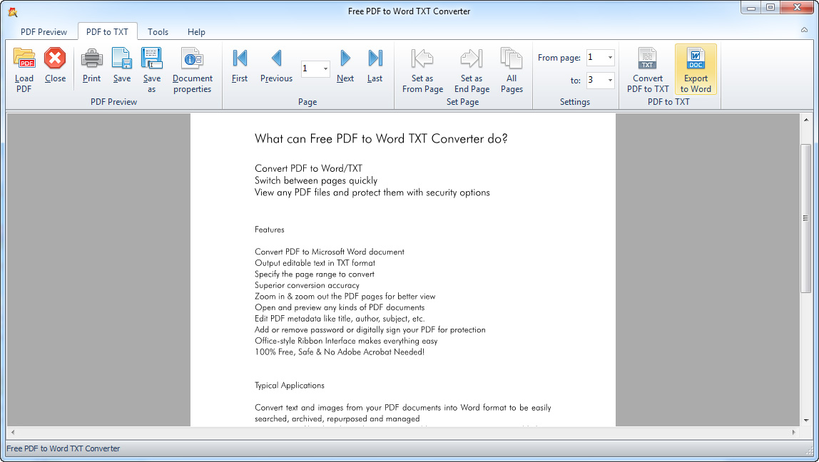 Free PDF to Word TXT Converter