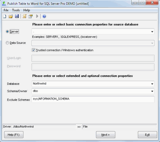 Publish Table to Word for SQL Server