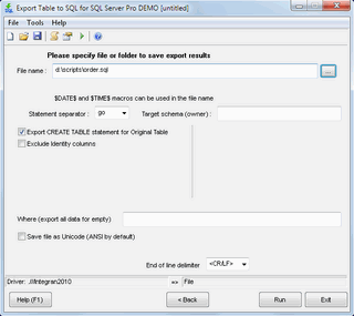 Export Table to SQL for DB2