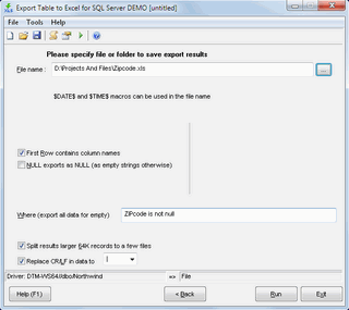 Export Table to Excel for SQL Server