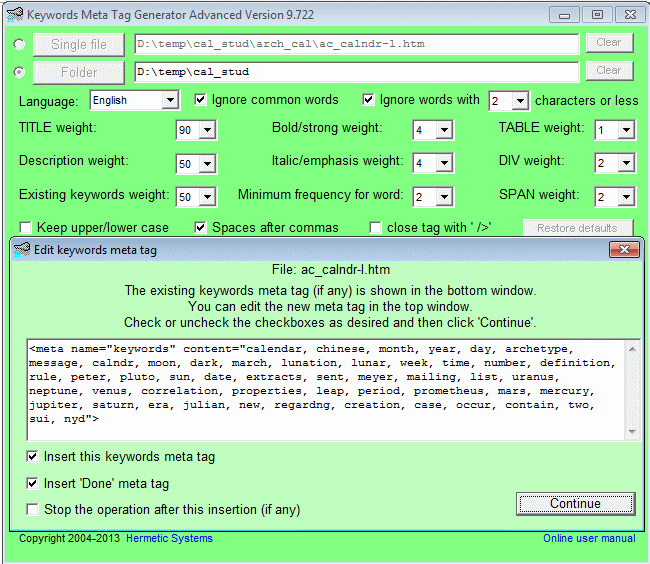 Keywords Meta Tag Generator Advanced