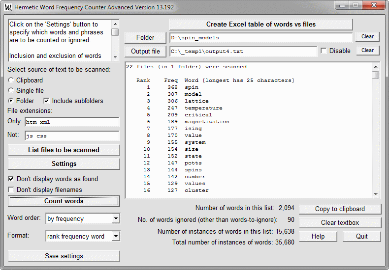 Hermetic Word Frequency Counter Advanced